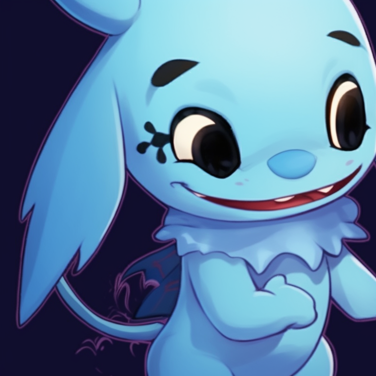 Stitch and Lilo donning demon and bat costumes, playful facial expressions, high-contrast colors and clear lines. halloween-themed lilo and stitch matching profile pictures pfp for discord.