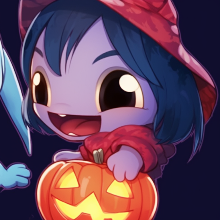 Stitch and Lilo donning demon and bat costumes, playful facial expressions, high-contrast colors and clear lines. halloween-themed lilo and stitch matching profile pictures pfp for discord.
