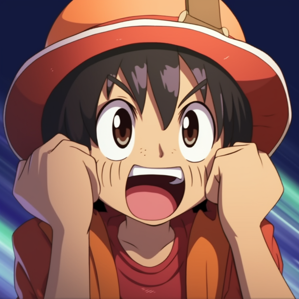 Humorous reaction of Luffy, distinct anime art style with rich colors. funniest anime pfp ideas pfp for discord.