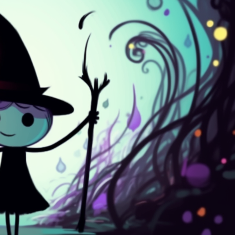 Stickman characters with black cat silhouettes, misty backdrop, mischievous expressions. stickman pfp with halloween backdrop pfp for discord.