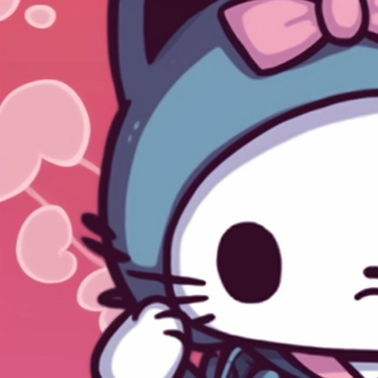 Hello Kitty and a friend sipping on some matcha, enveloped in a calming green ambiance. matching hello kitty pfp for besties pfp for discord.