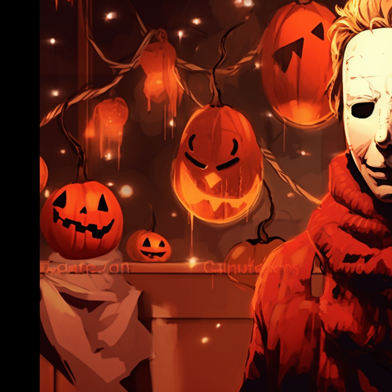 Michael Myers characters under a moonlit snowfall, intense and focused looks. celebrate christmas with michael myers pfp pfp for discord.