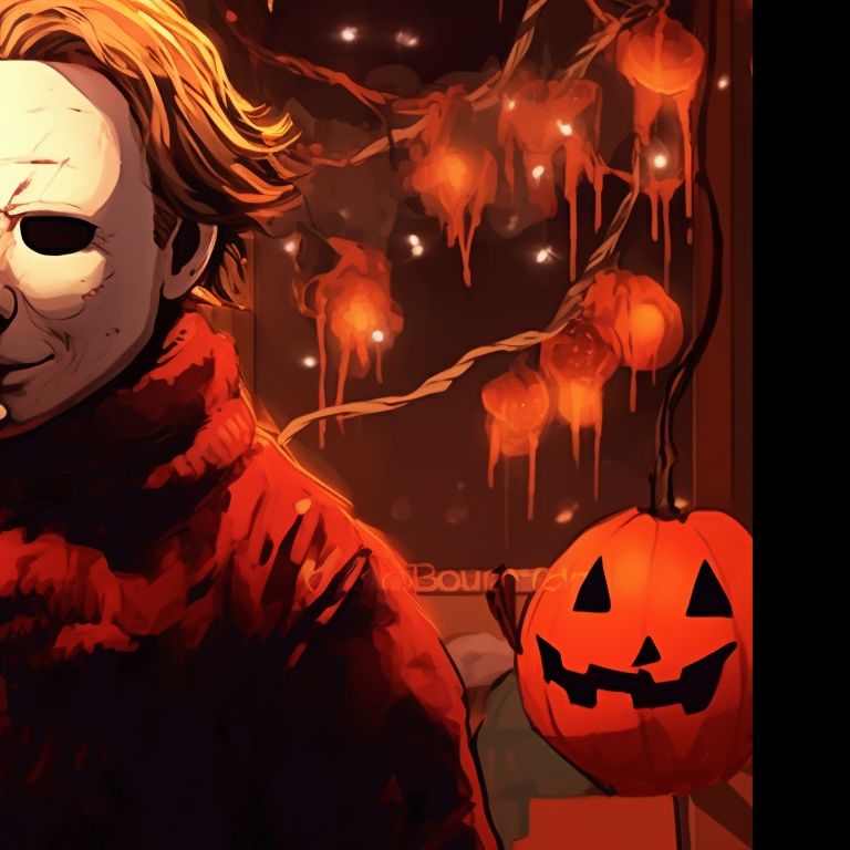 Michael Myers characters under a moonlit snowfall, intense and focused looks. celebrate christmas with michael myers pfp pfp for discord.