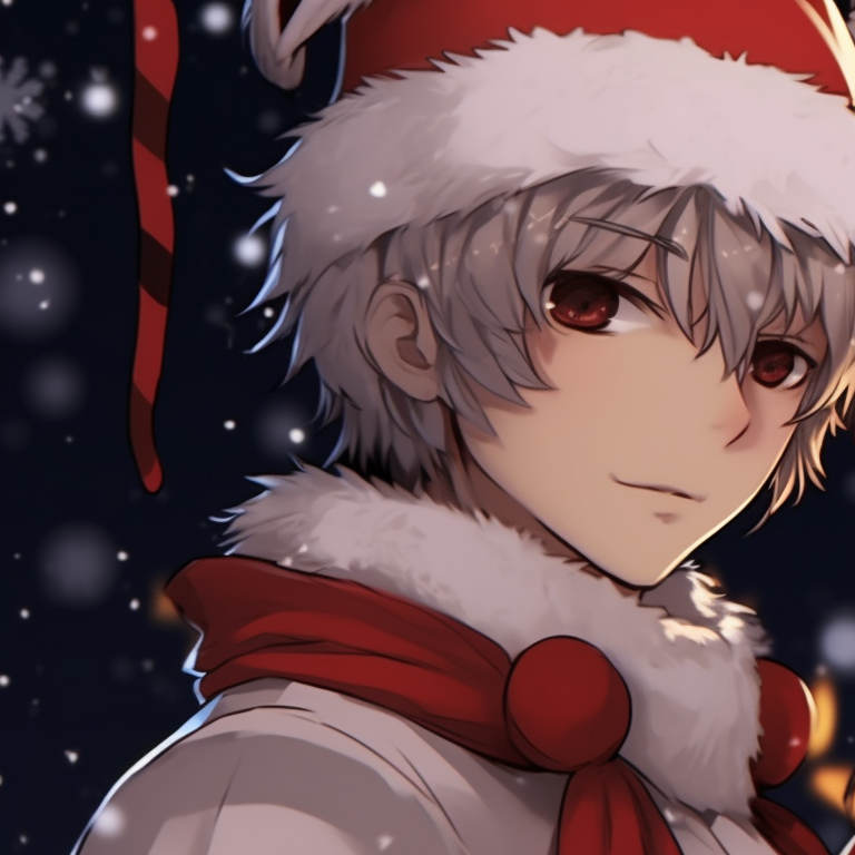 Two characters sharing a warm drink, characterized by warm hues and casual winter attire. romantic matching pfp christmas pfp for discord.