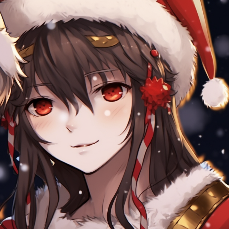 Two characters sharing a warm drink, characterized by warm hues and casual winter attire. romantic matching pfp christmas pfp for discord.