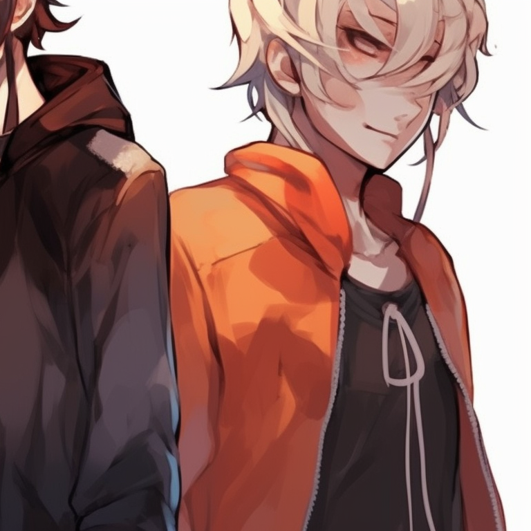 Four characters, standing tall together, bright colors and powerful expressions. anime pfp matching for group chat pfp for discord.