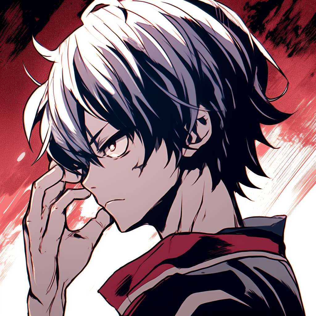 Close-up of Todoroki in half fire half ice form, highly detailed with contrasting warm and cool colors. trending anime pfp manga