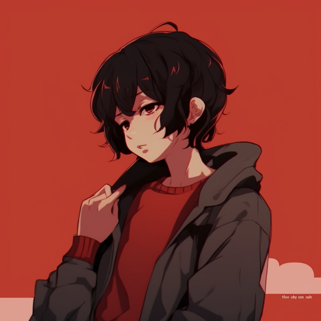 Anime character in a chill pose featuring a warm color scheme with rich red hues. color-themed chill anime pfp