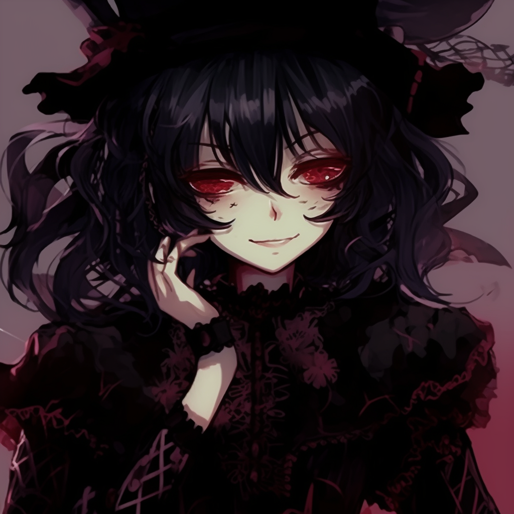 Emo Anime girl wearing skull mask, heightened contrast and dynamic shading. emo pfp anime girls collection