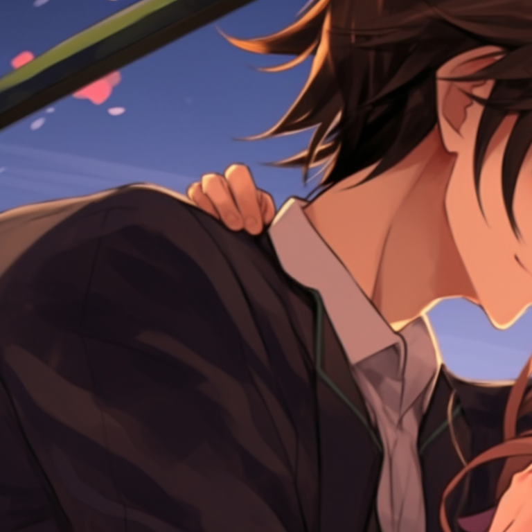 Hori and Miyamura in their school uniform, matching colors, serious expressions. horimiya matching pfp collection pfp for discord.