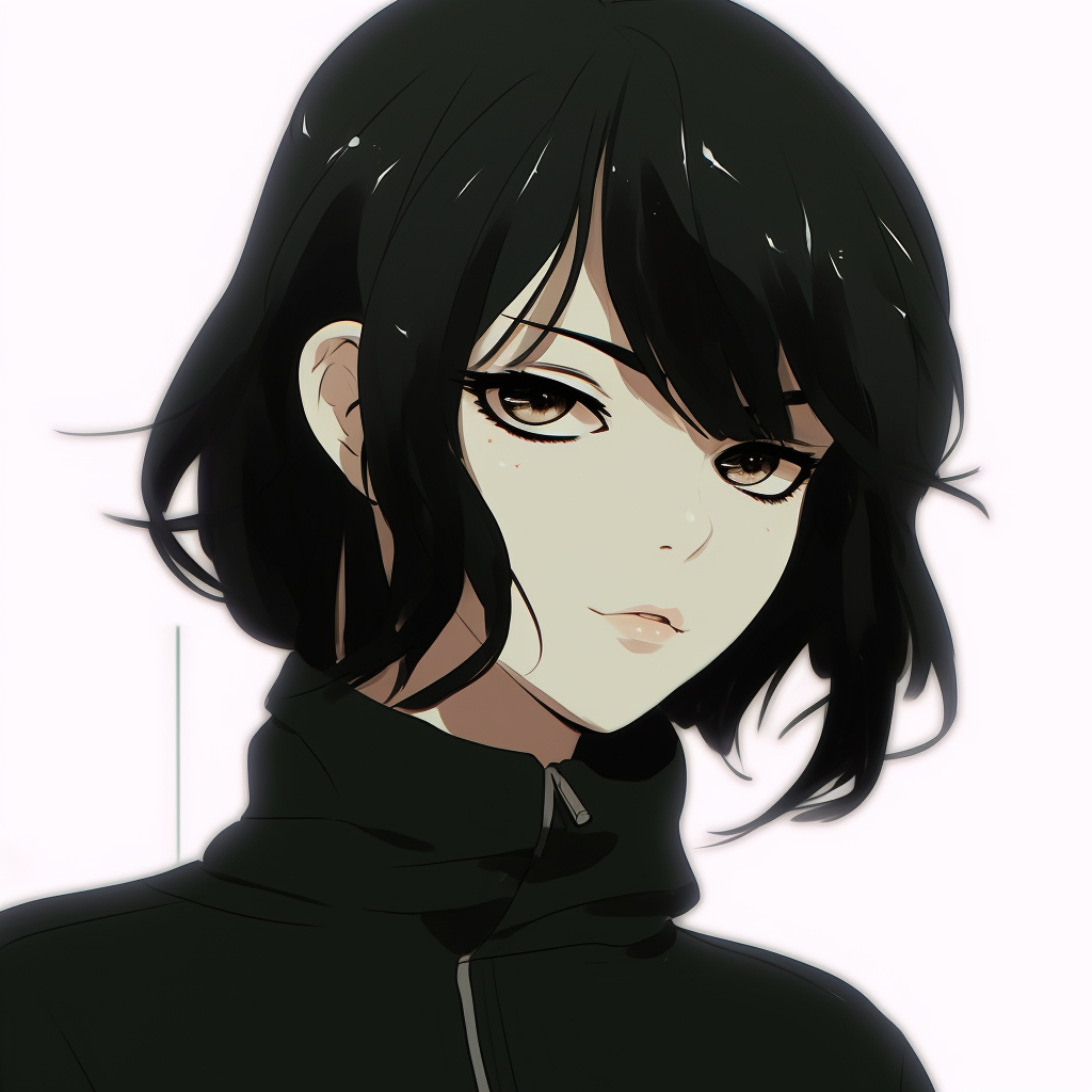 Profile view of a sombre anime character with black hair, showcasing detailed line work and high contrast. black pfp anime characters pfp for discord.