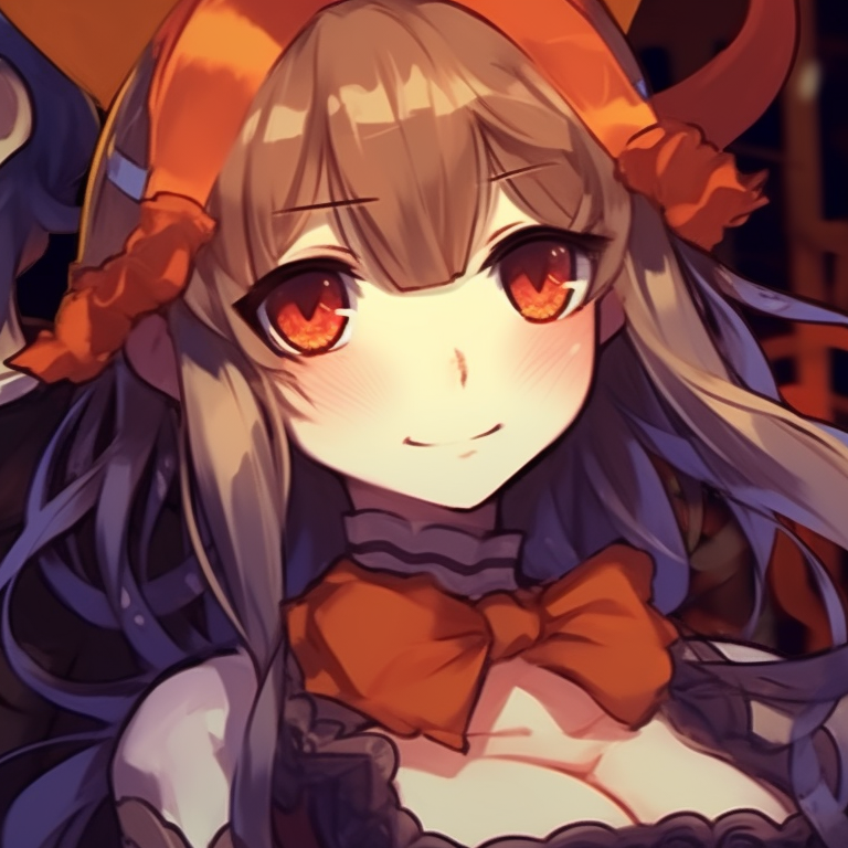 Two characters, Halloween-themed costumes, vibrant colors, standing shoulder-to-shoulder. best matching anime couple pfp halloween theme images pfp for discord.