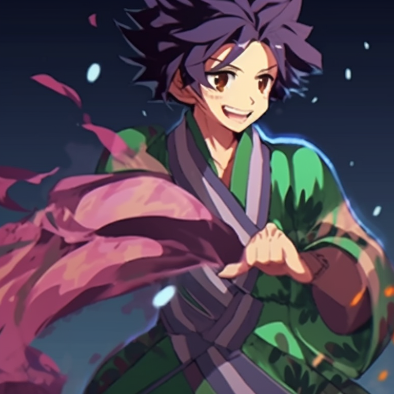 Two characters with swords drawn, strong lines and energetic atmosphere. charming demon slayer matching pfp set pfp for discord.