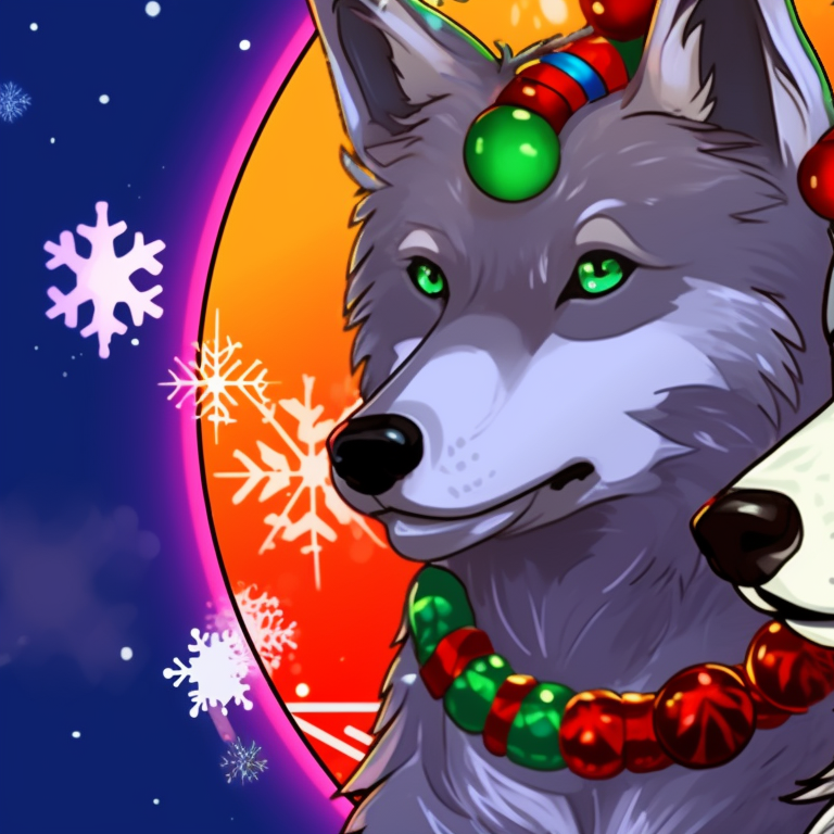 Shadowy wolf silhouettes against a snowy Christmas landscape, monochromatic with a hint of red and green tones. artistic matching christmas wolf pfp pfp for discord.