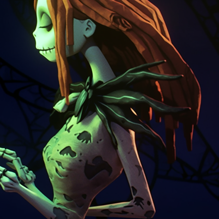 Close-up of two characters, contrasting colors and sinister expressions. creating matching pfp with nightmare before christmas halloween theme pfp for discord.