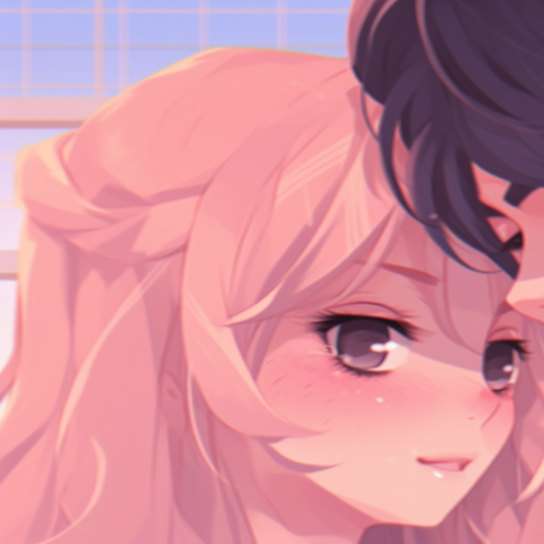 Two characters in a fantasy setting, vivid bright colors and surreal elements. cute couple matching pfp pfp for discord.