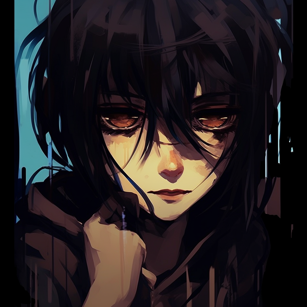 Side profile of a melancholic anime character, dark undertones and expressive line work. artistic sad anime pfpHD, free download