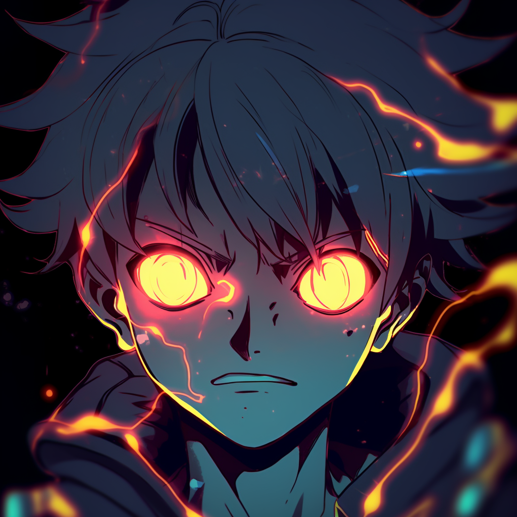 Luffy showcasing intense expressions, highlighted with neon strokes and glowing hints. one piece inspired glowing anime pfps