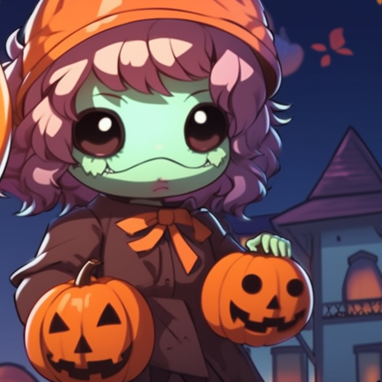 Two characters transformed into Halloween monsters, bold and vivid colors, set against a creepy mansion backdrop. ideal matching aesthetic halloween pfp pfp for discord.