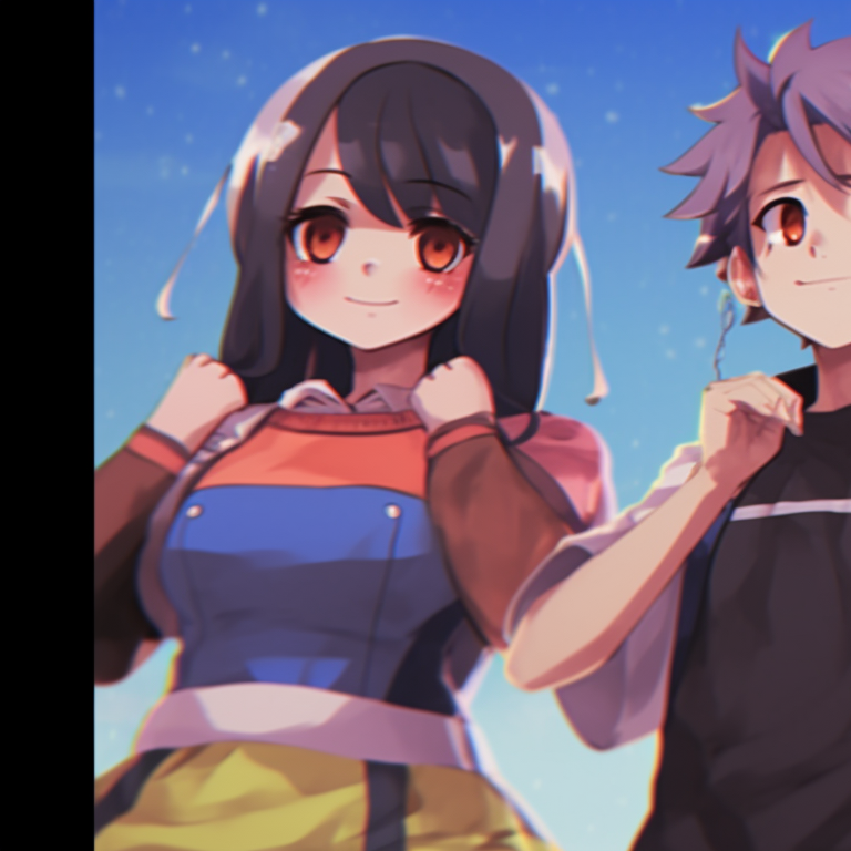 Four animated characters, vibrant tones and exaggerated proportions, huddled closely. cartoon-based matching pfp for 4 friends pfp for discord.