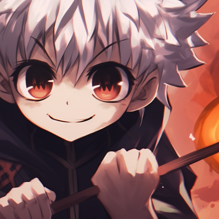 Killua and Gon in matching ghost costumes, playful mood set against a spooky, Halloween backdrop. killua and gon matching pfp halloween theme inspiration pfp for discord.