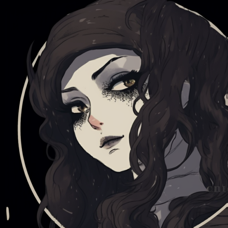 Two characters under a night sky, detailed scenery invoking a chilling aura. goth pfp in a halloween-themed matching style pfp for discord.