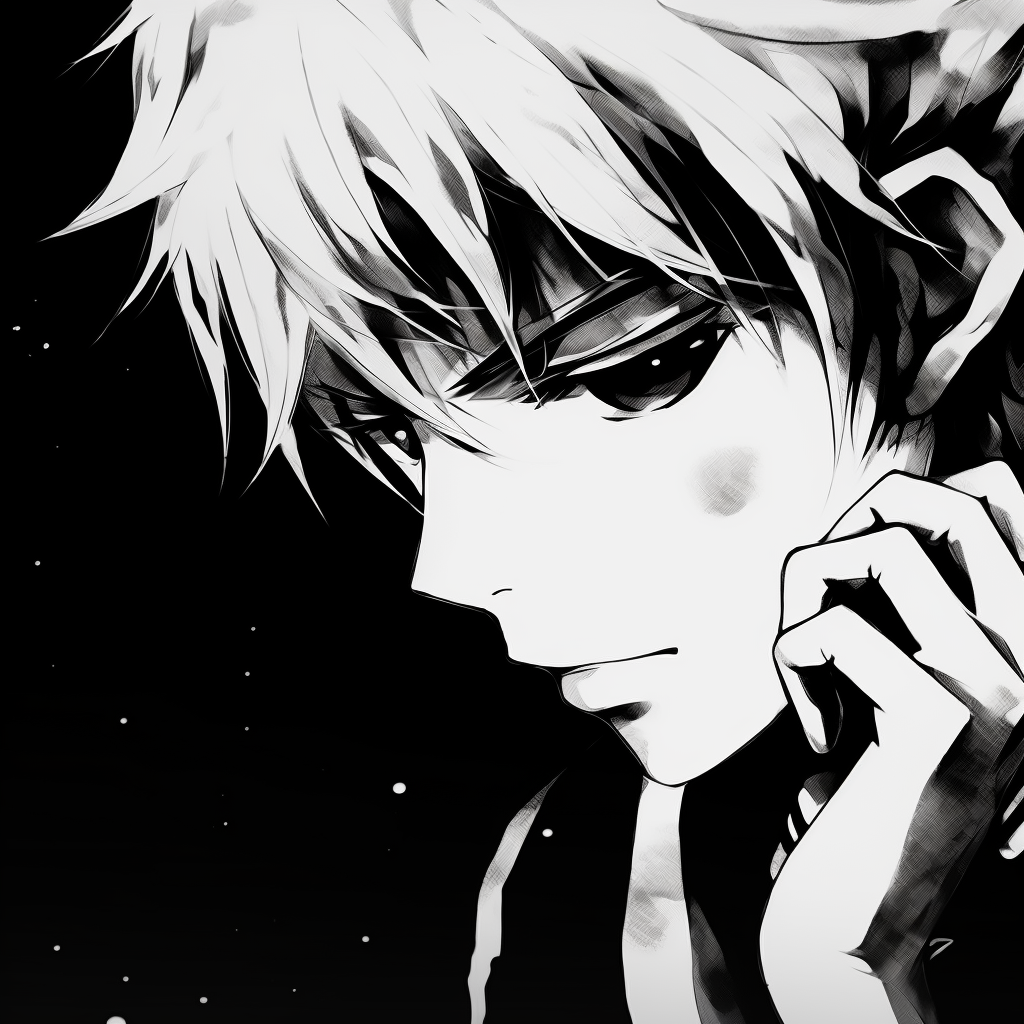 Ichigo's focused gaze in a monochrome style, with high attention to facial expression. unique black and white anime pfp