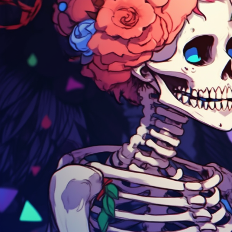 Close-up of two skeleton characters kissing, detailed textures and festive details. matching christmas pfp skeleton kissing - animated display pfp for discord.