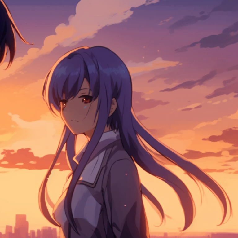 Two characters in morning glow, soft hues and gentle smiles. amazing girl x girl matching gif pfp pfp for discord.