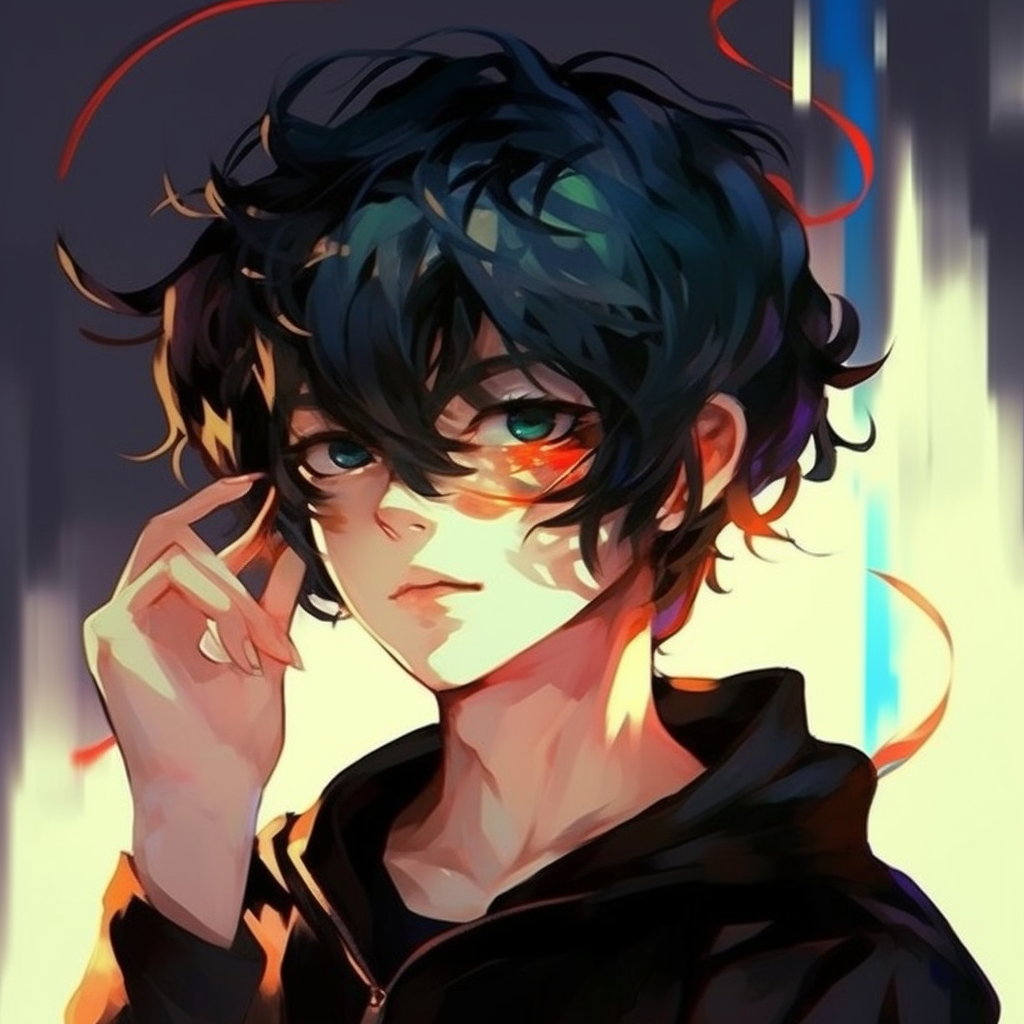 A visual depiction of anime boy rendered in soothing, pastel colors, rich in texture and vivid facial expression. unique anime boy pfp aesthetic pfp for discord.