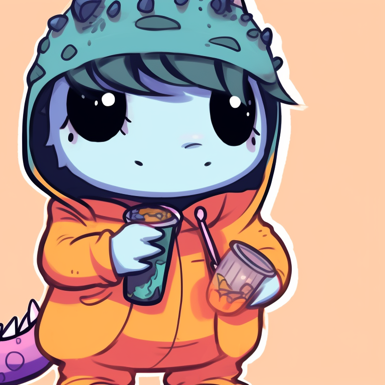 Two dinosaur characters in Halloween costumes, detailed textures and vibrant colors. artistic dino matching pfp halloween theme pfp for discord.