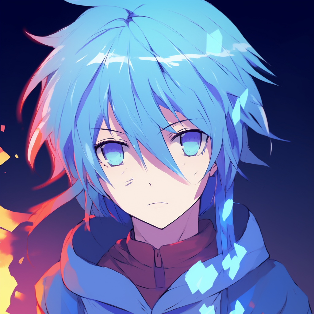 Sora from No Game No Life with light blue hair, vibrant colors and bold lines. light blue anime pfp