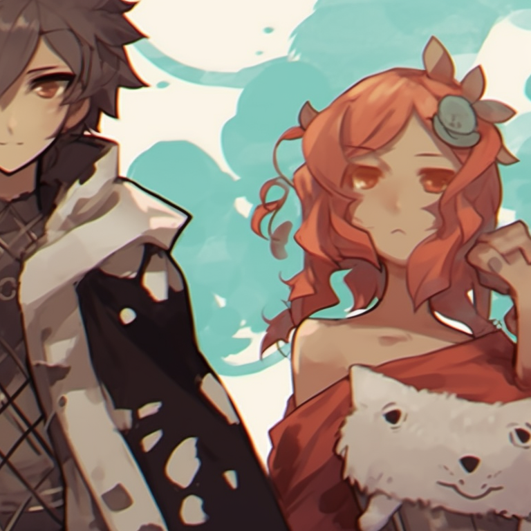 Three characters, diverse races and species, contrasting elements and a lush, fantastical setting. famous matching trio pfp characters pfp for discord.