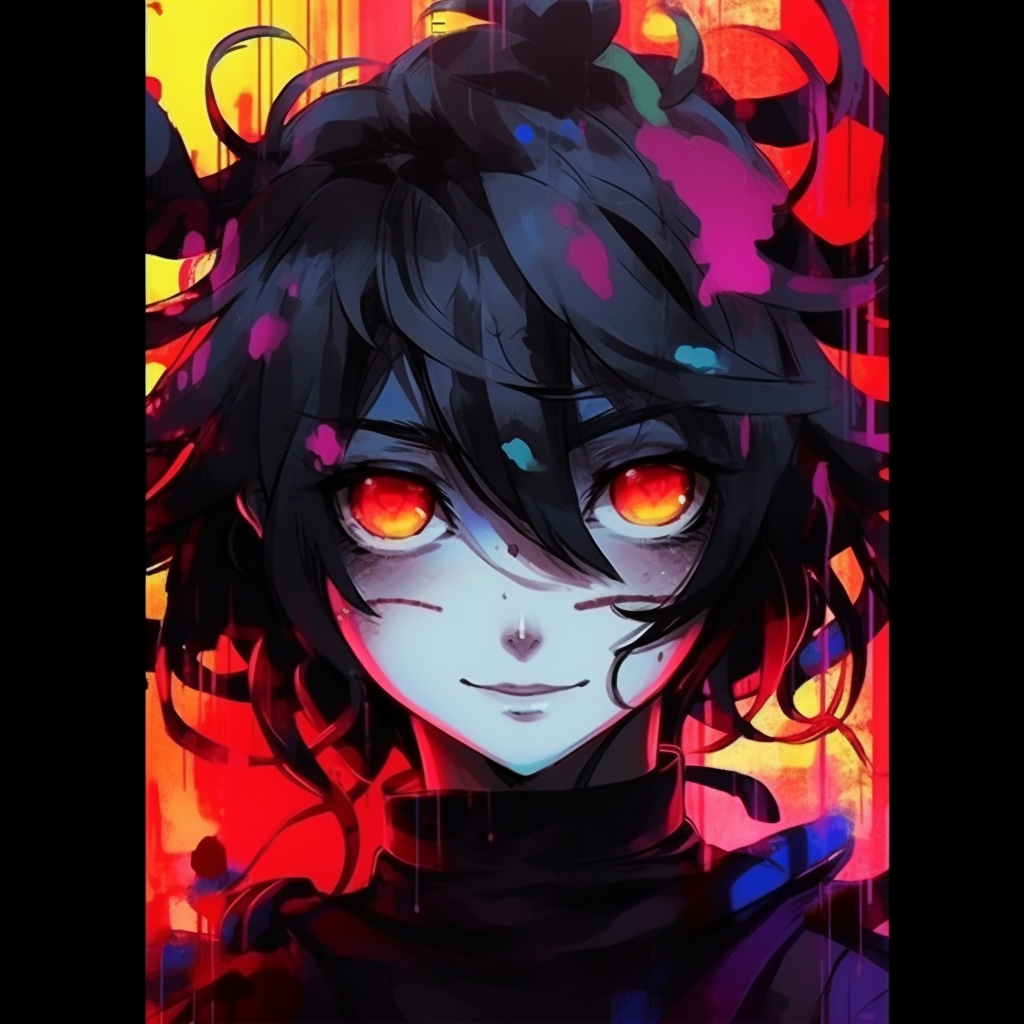 Artistically wild illustration of an anime girl with exaggerated features and bright colors. crazy anime girl pfp drawing guide pfp for discord.