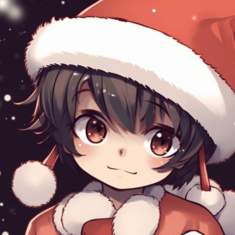 Two characters exchanging gifts, warm colors and solid fill. matching cute christmas pfp aesthetic themes pfp for discord.