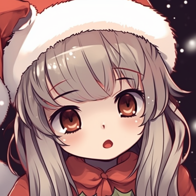 Two characters exchanging gifts, warm colors and solid fill. matching cute christmas pfp aesthetic themes pfp for discord.