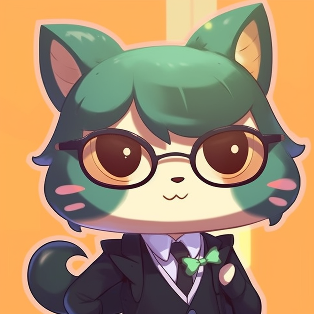 Raymond shown in a pondering pose, highlighted by rich, contrasting colors. cat-themed animal crossing pfp