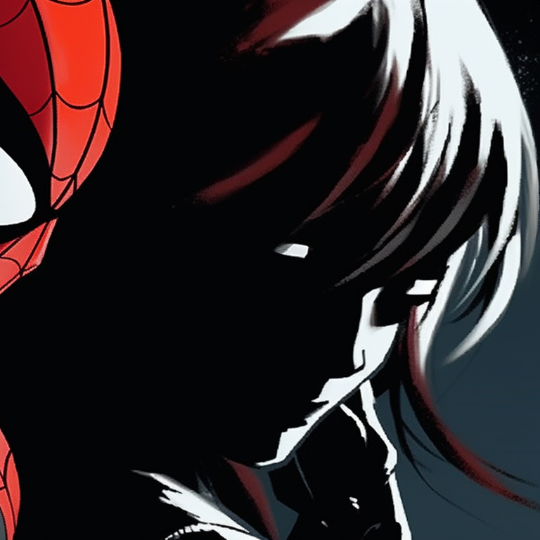 Two characters with stark, gothic-style art and colors, expressing an uncanny affinity. symbiote spiderman matching pfp pfp for discord.
