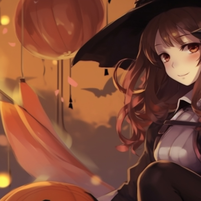 Two characters as witches, eccentric attire and vivid potions, sharing a broomstick ride. aesthetic halloween matching couple pfp real life pfp for discord.