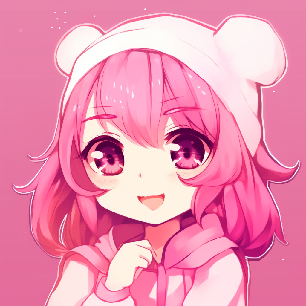 Anime girl with playful pink cat ears, cute and endearing design. trendy pink anime pfp designs