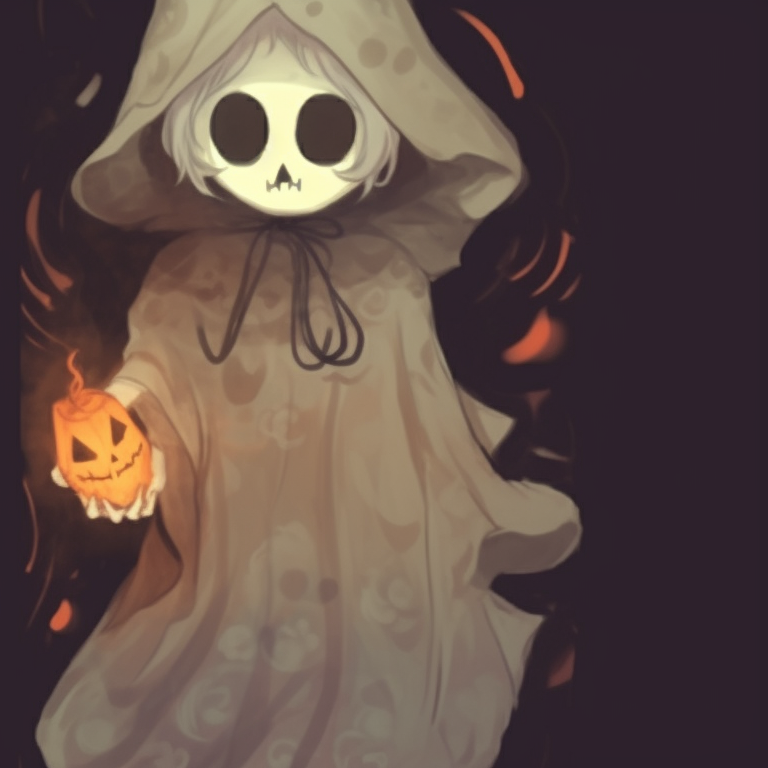 Two ghost characters, delicate spectral lace detailing on their gowns, floating amidst an ominous landscape. importance of ghost matching pfp in halloween theme pfp for discord.