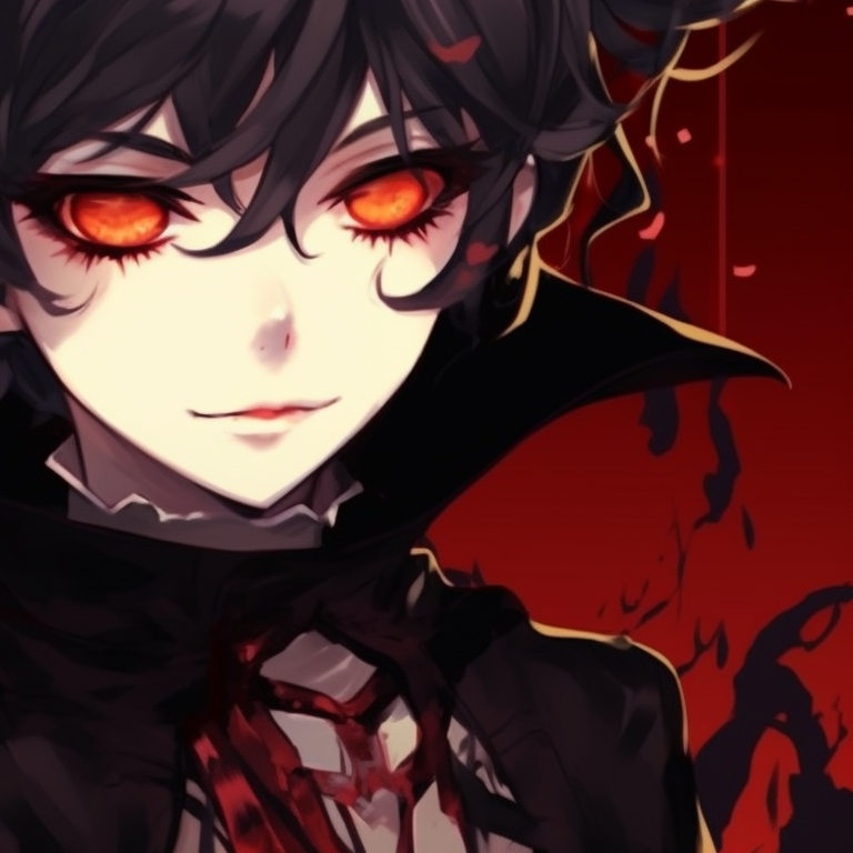 Two characters with gothic attire, dark saturated palette with hints of vibrant red. jjk matching pfp halloween theme ideas pfp for discord.
