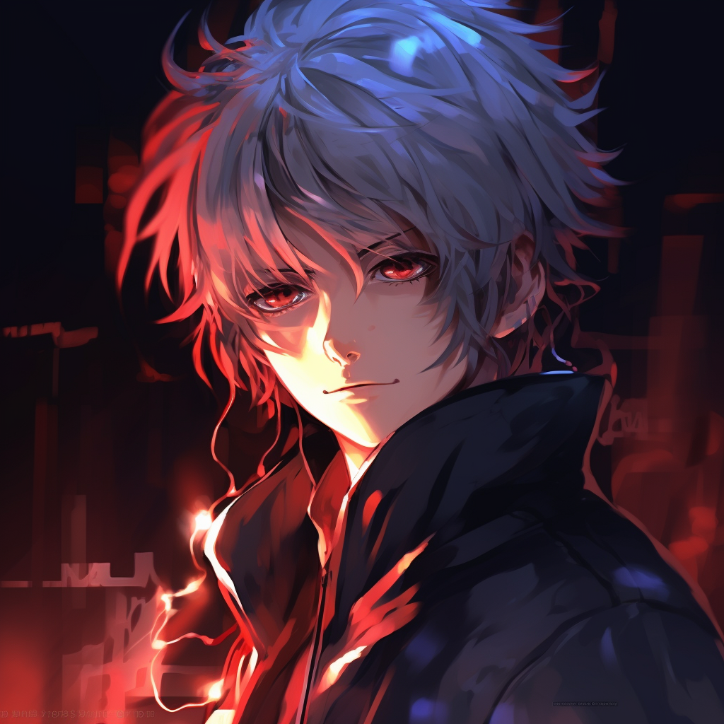 An anime boy with a mysterious gaze, using a beautiful mix of dark and vibrant colors. 4k anime boy profile photos