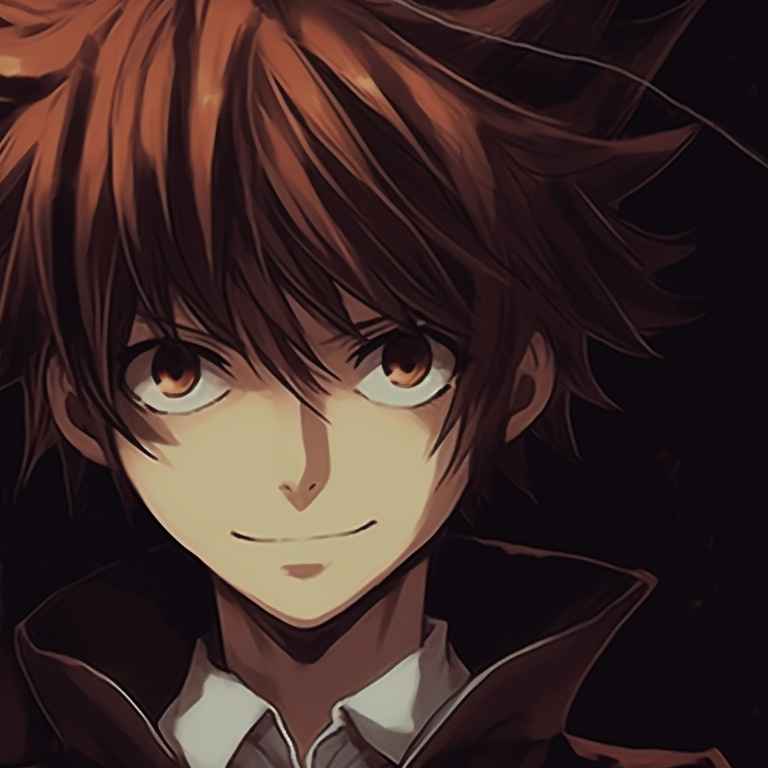 Two characters from the Death Note series, ominous and murky colors, with menacing expressions. versatile death note matching pfp halloween theme pfp for discord.