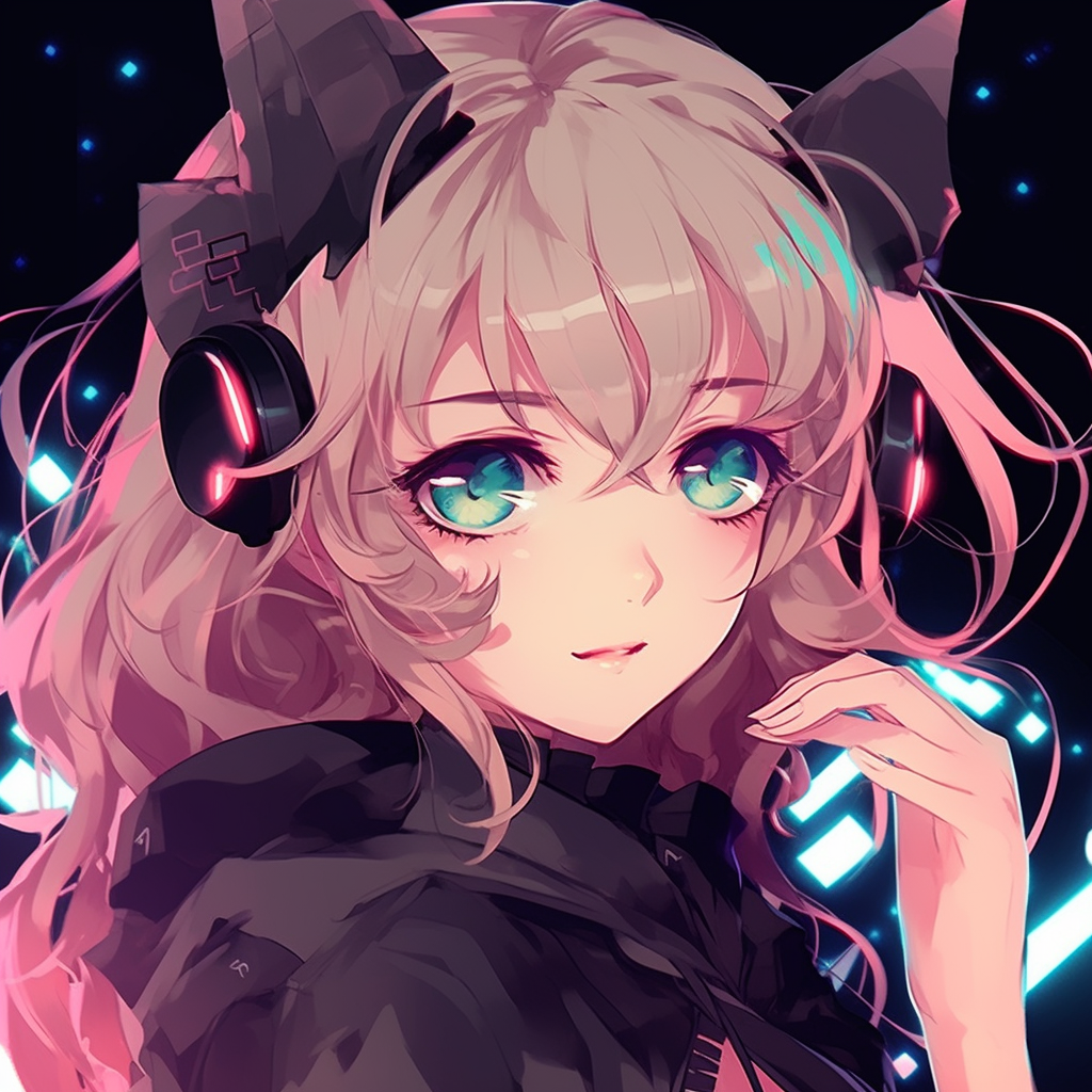 Close-up of an egirl with an LED mask, reflecting lights add depth to the image. most shared egirl pfp anime pfp for discord.