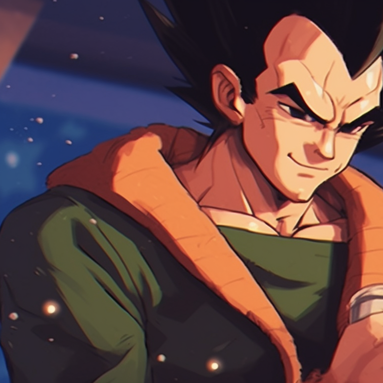 Vegeta and Bulma in battle poses wearing Christmas themed outfits, dynamic lines and bold expressions. vegeta and bulma dragonball christmas pfp pairing pfp for discord.