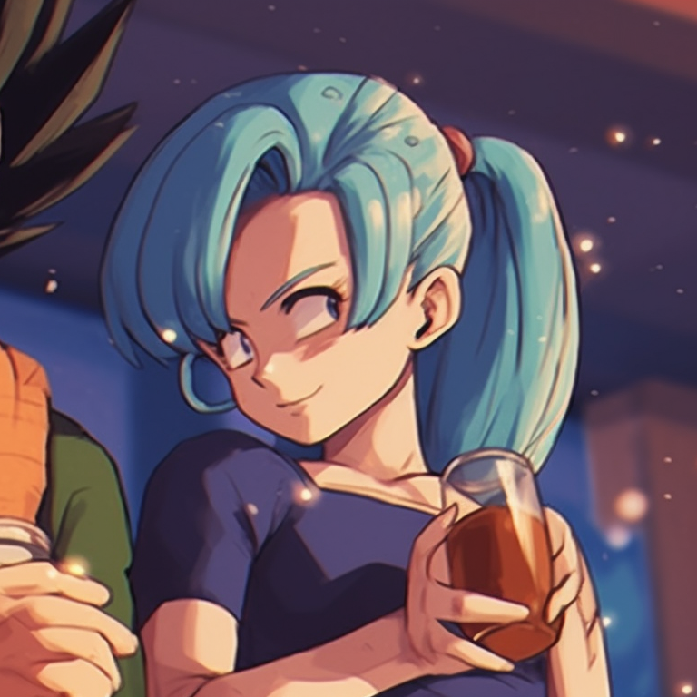 Vegeta and Bulma in battle poses wearing Christmas themed outfits, dynamic lines and bold expressions. vegeta and bulma dragonball christmas pfp pairing pfp for discord.