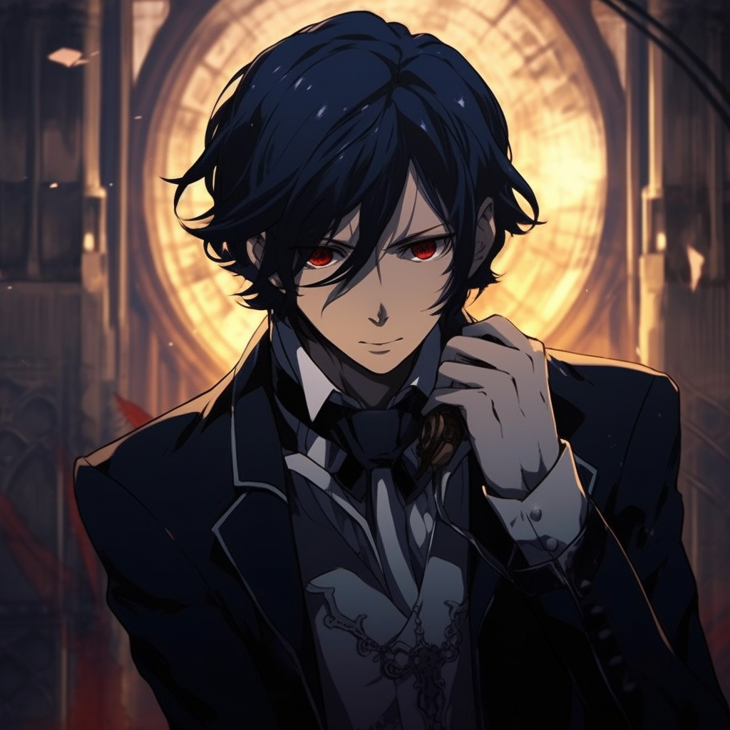 Captivating smirk from Sebastian, expressive facial features and striking linework. manga anime guys pfp pfp for discord.