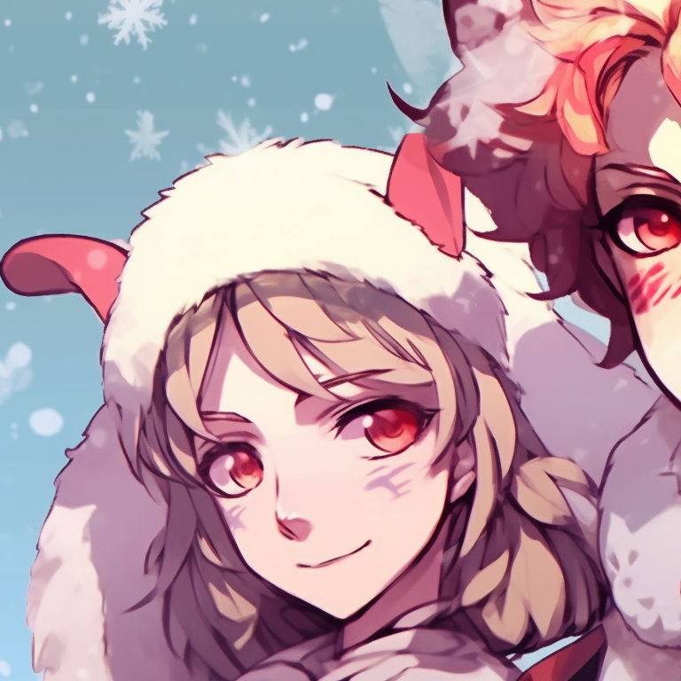 Two characters, calm postures, intricate details and warm lighting, anime christmas demon slayer pfps pfp for discord.