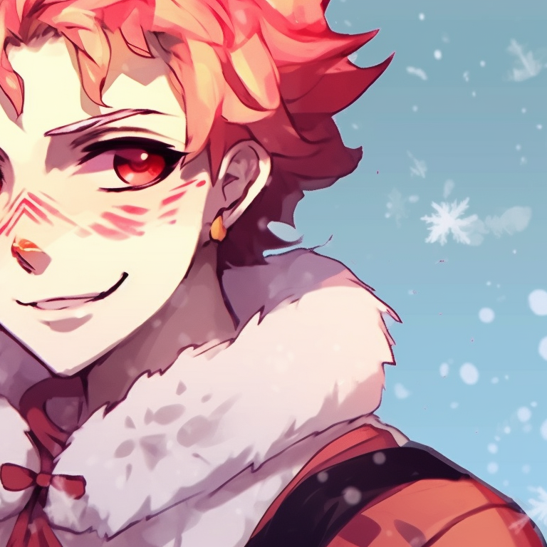 Two characters, calm postures, intricate details and warm lighting, anime christmas demon slayer pfps pfp for discord.
